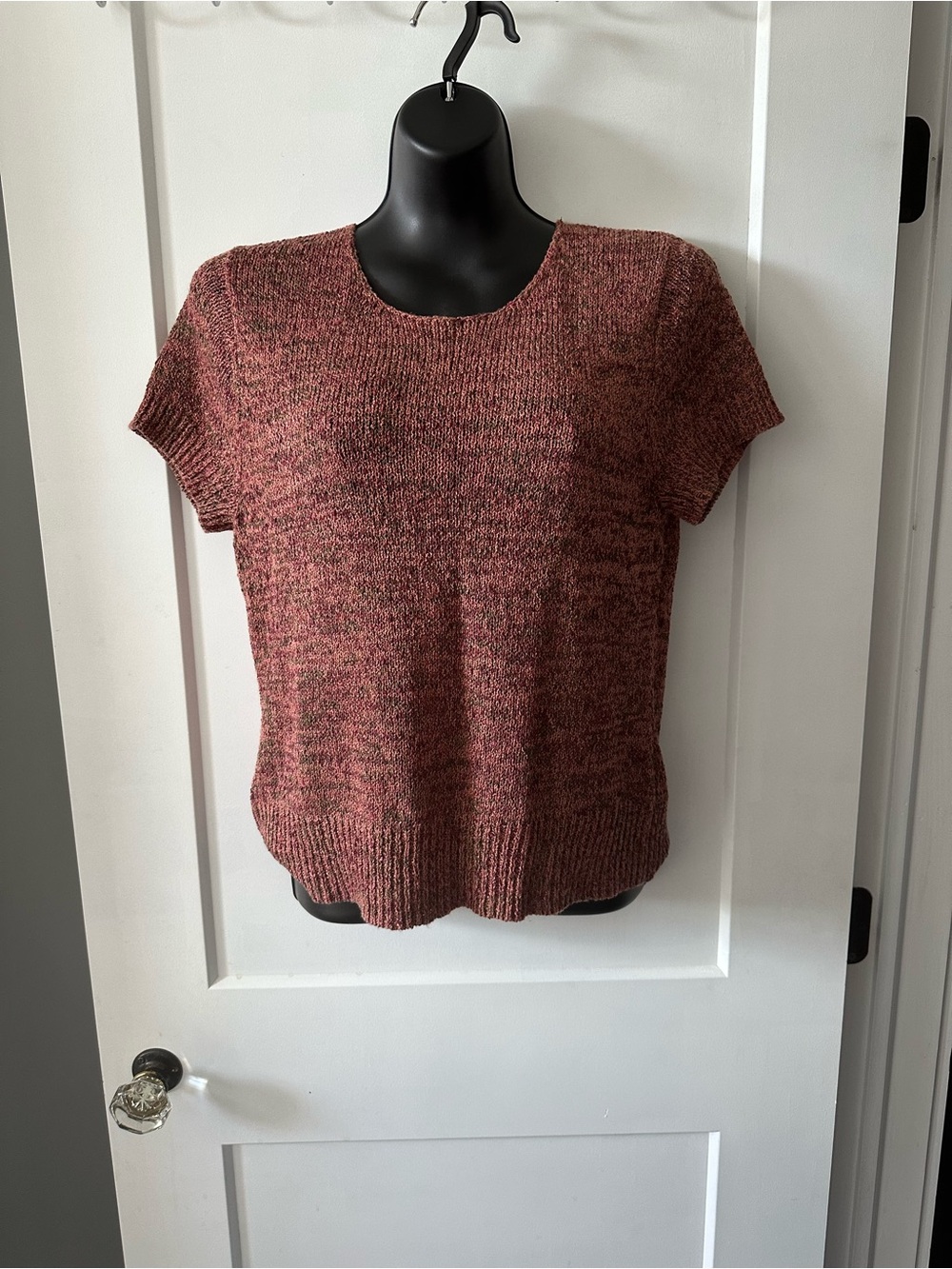 Norton McNaughton Large Short-Sleeve Knit Sweater in Heathered Rose-Brown